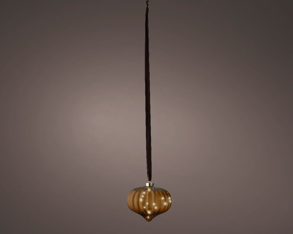 8" Micro LED Brown Onion Ornament Battery Operated