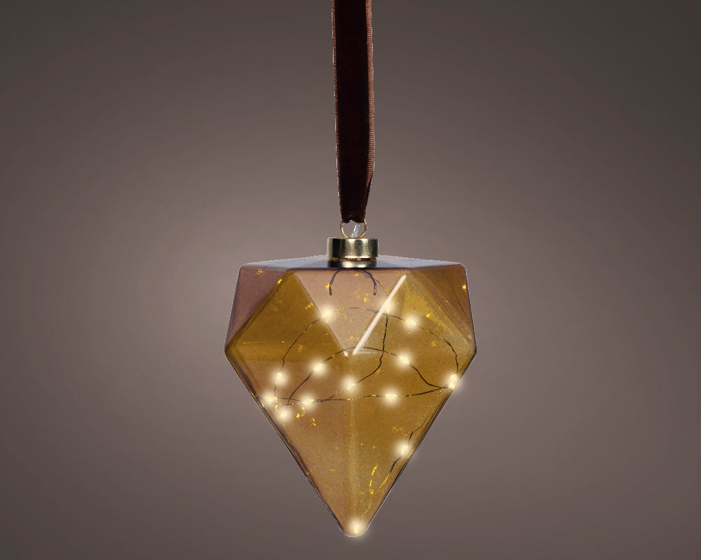 6" Micro LED Brown Diamond Ornament Battery Operated