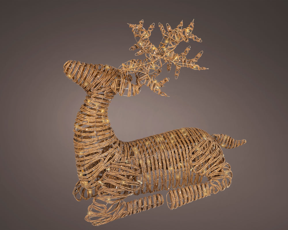 3 FT 144 LED Soft Warm Brown Wicker Laying Reindeer