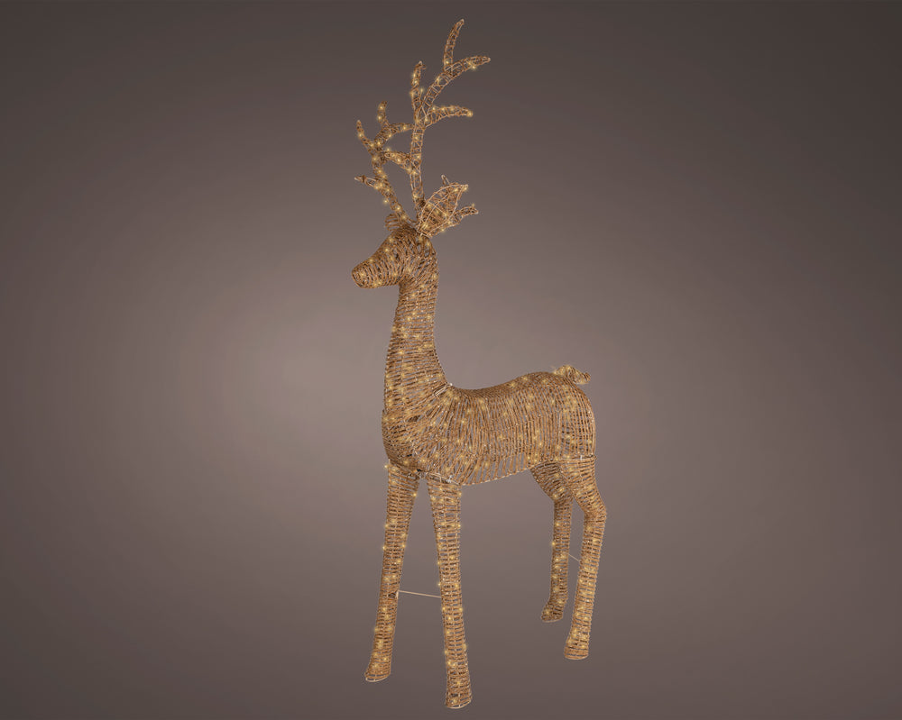 9 FT 560 LED Soft Warm Brown Wicker Reindeer
