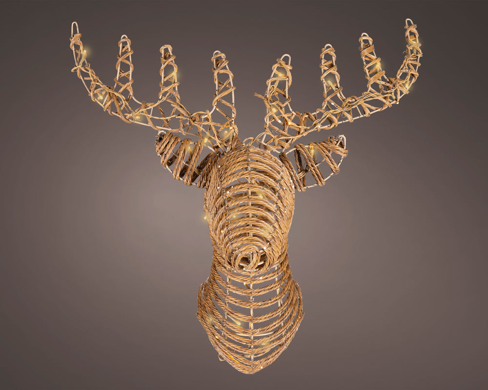 34" X 26" 48 LED Soft Warm Brown Wicker Reindeer Head
