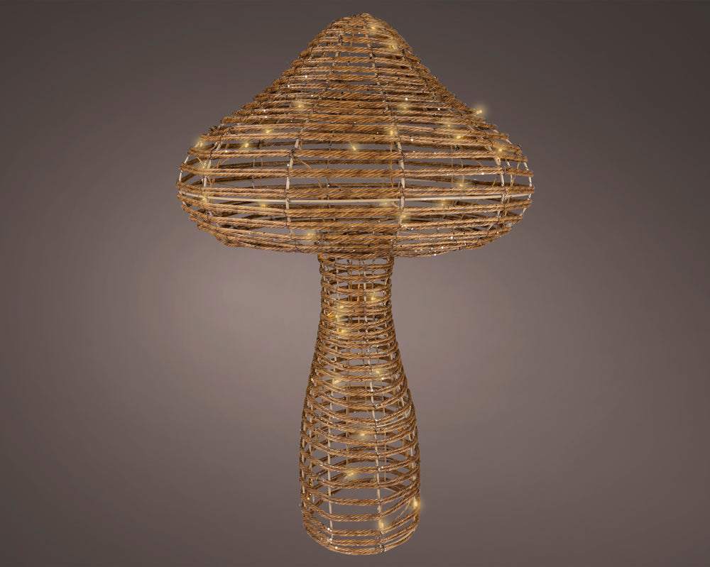 35" 72 LED Warm White Brown Wicker Mushroom