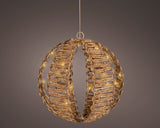 11" 36 LED Warm White Brown Wicker Ball