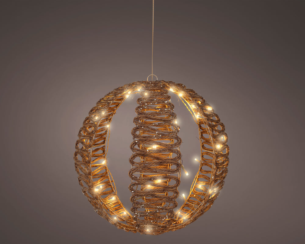 15" 48 LED Warm White Brown Wicker Ball