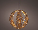 15" 48 LED Warm White Brown Wicker Ball