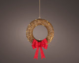 15" 48 LED Soft Warm Wicker Brown Wreath With Red Bow
