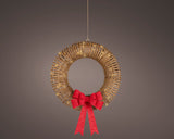 23" 72 LED Brown Wicker Wreath With Red Bow