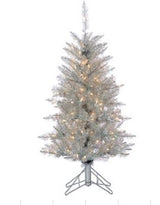 4 FT Silver Tinsel Tree Pre-Lit Clear Lights