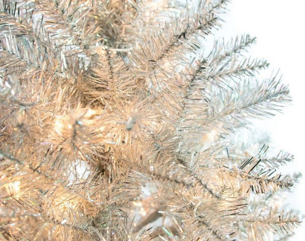 4 FT Silver Tinsel Tree Pre-Lit Clear Lights