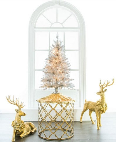 4 FT Silver Tinsel Tree Pre-Lit Clear Lights