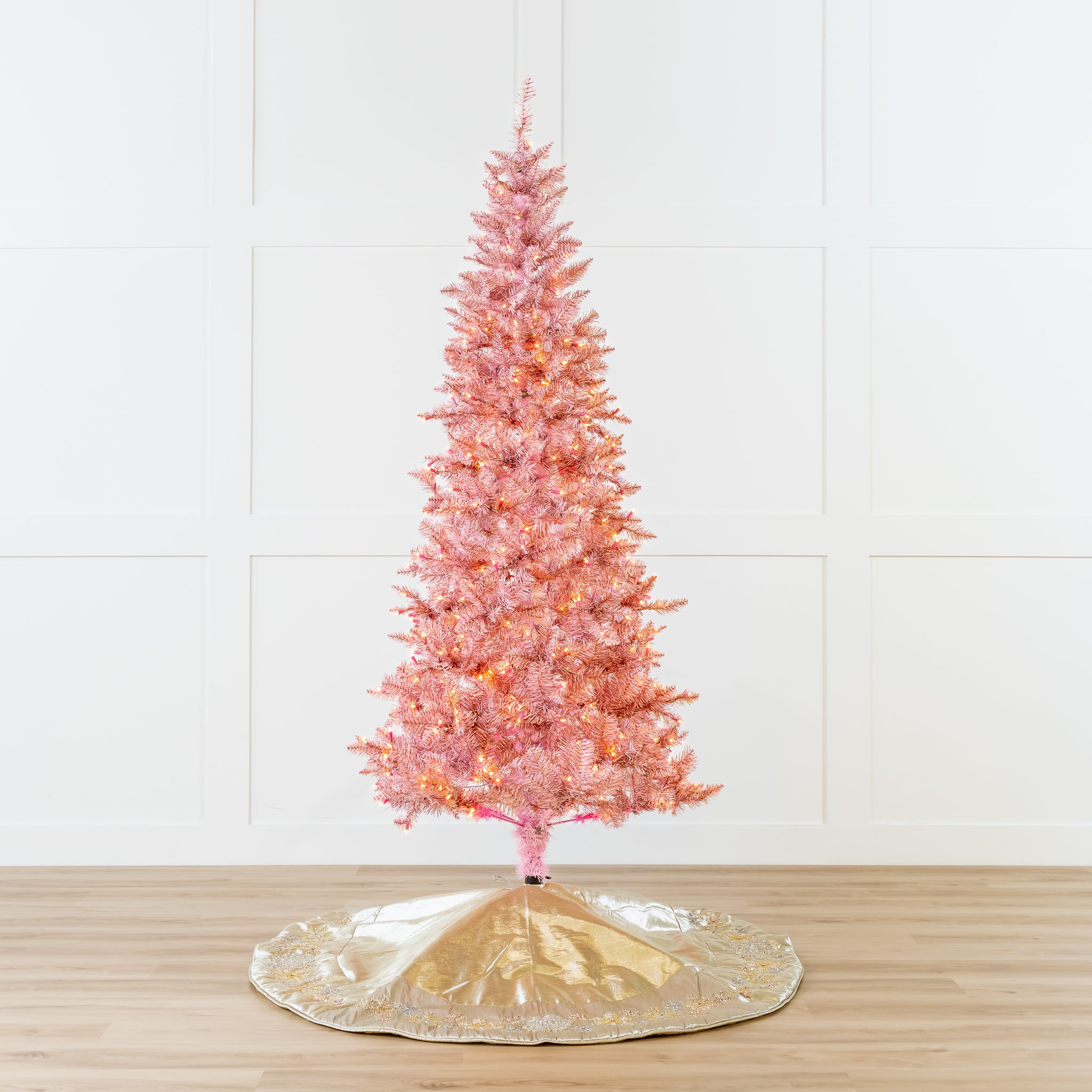 Pink Tinsel Slim Tree Pre-Lit Clear Lights