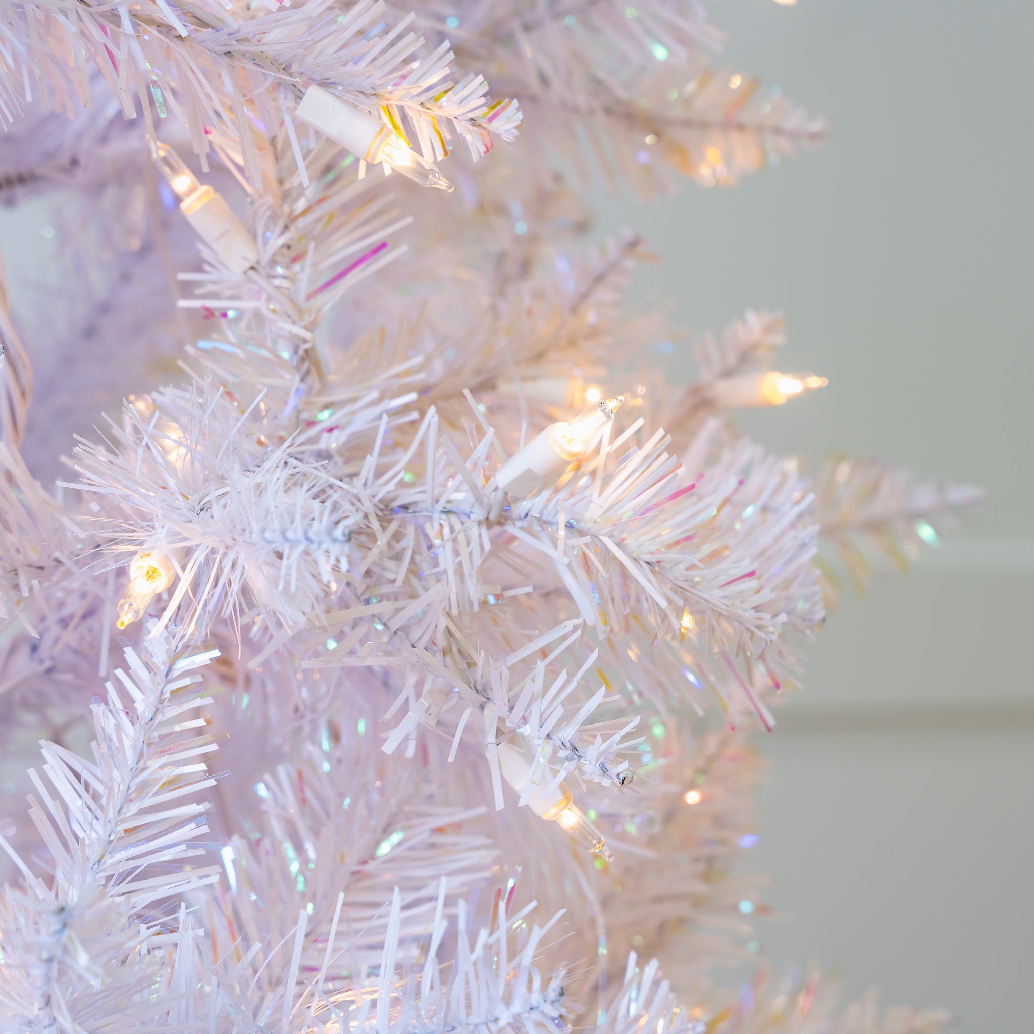 White Tiffany Tinsel Tree Pre-Lit Clear Lights