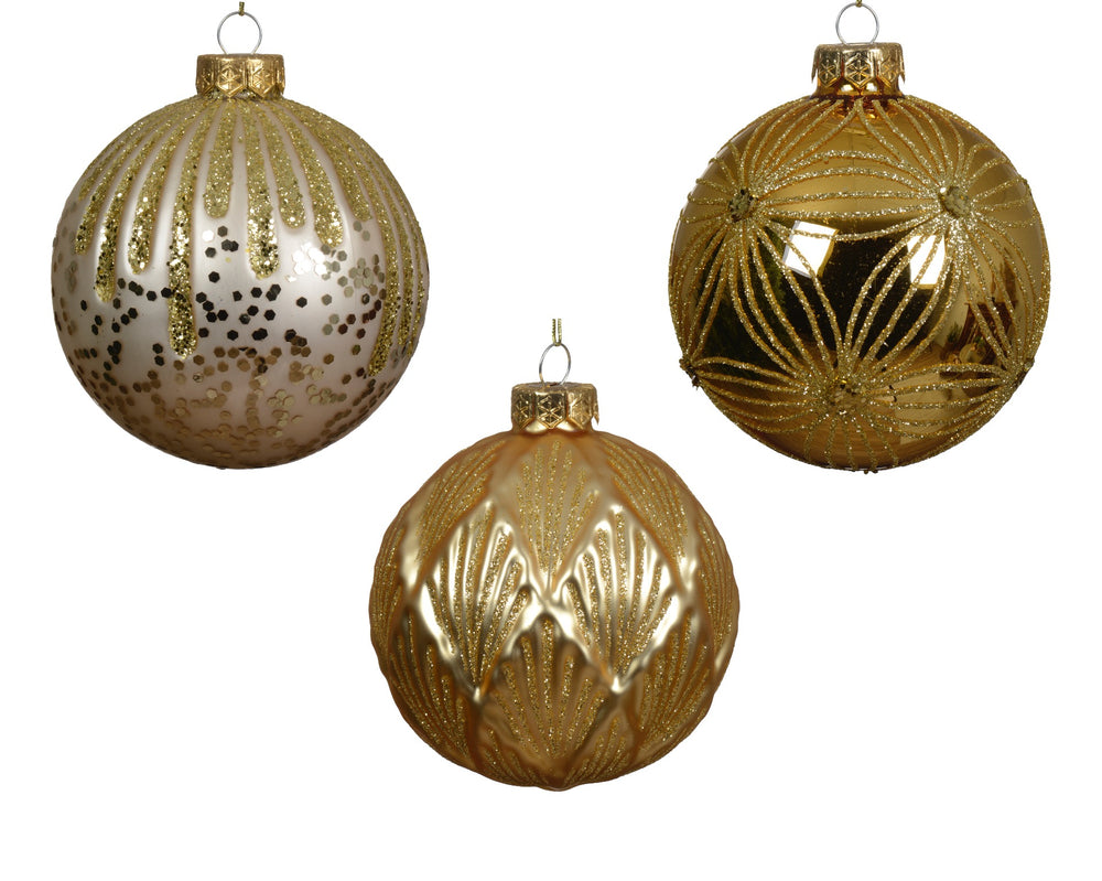 4" Gold Glitter Glass Ornament