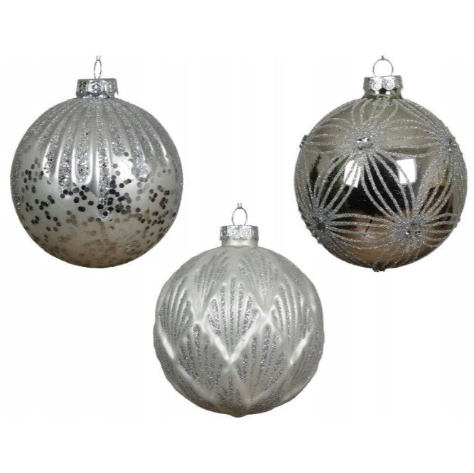 4" Silver Glitter Glass Ornament