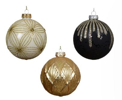 4" Gold & Black Glitter Glass Ornament