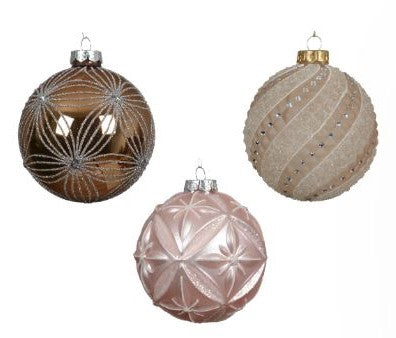 4" Pink & Brown Glitter Glass Ornament