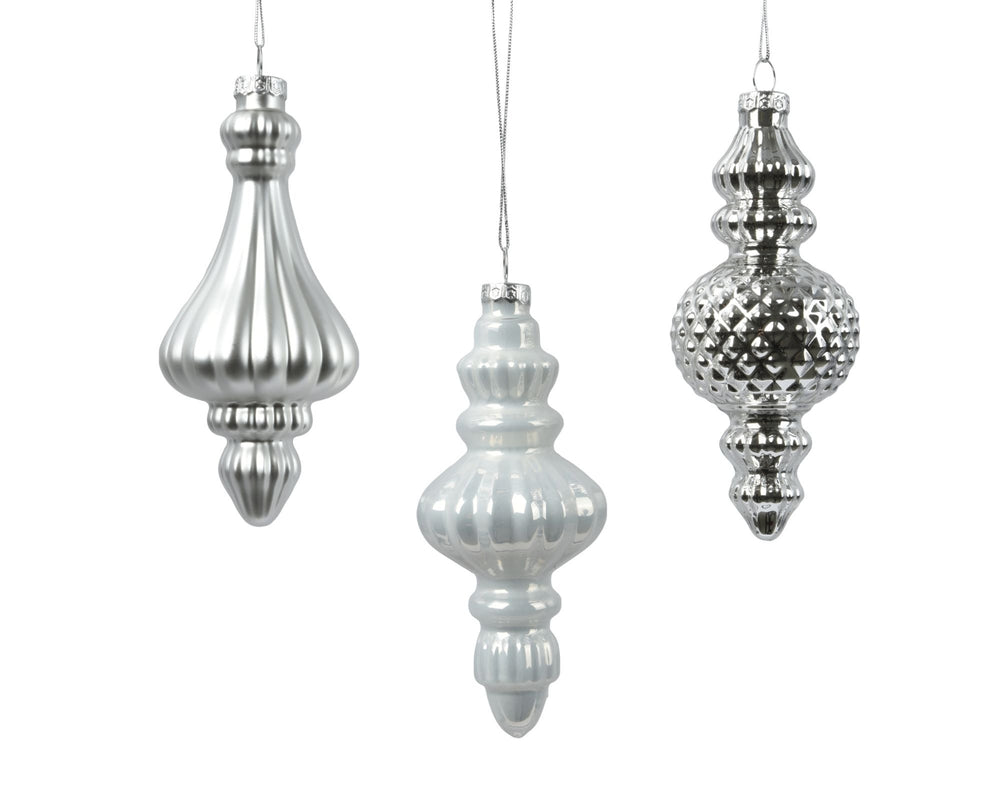 6" Silver Glass Finial Ornament