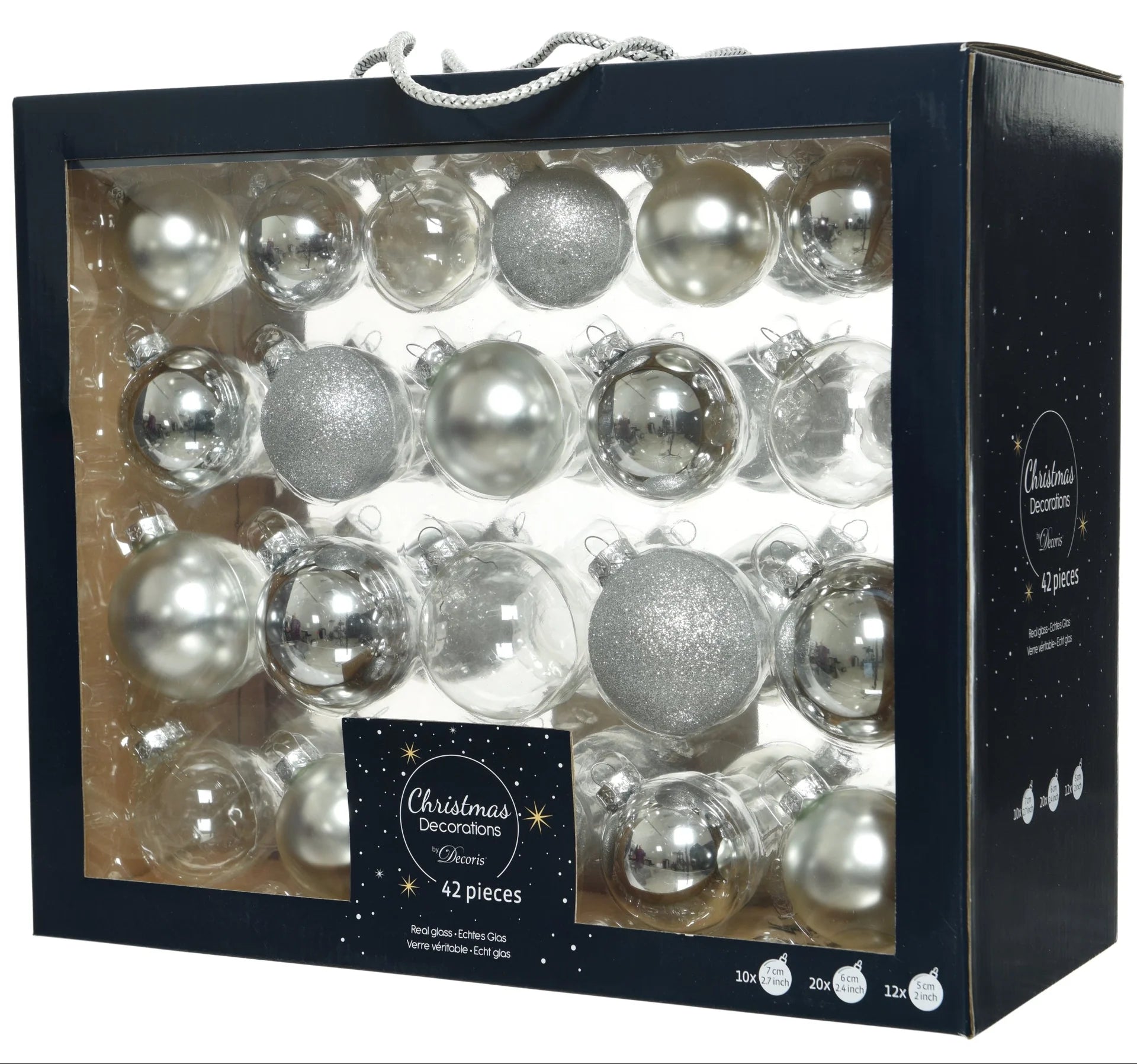 2-2.7" Assorted Glass Ornament Set Of 42