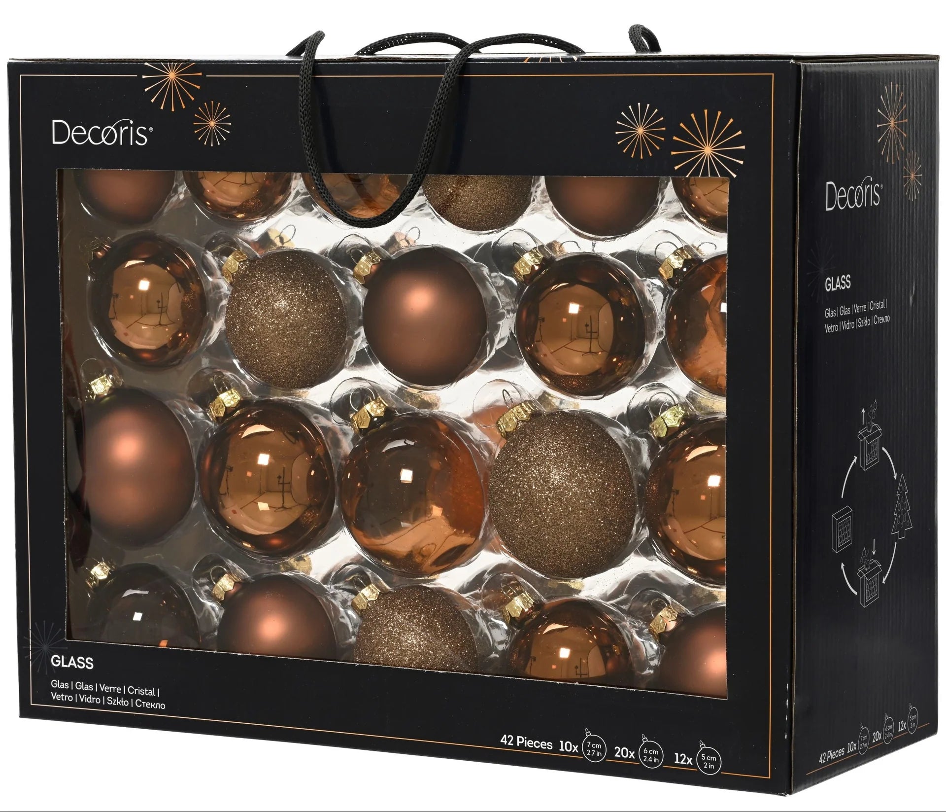 2-2.7" Assorted Glass Ornament Set Of 42