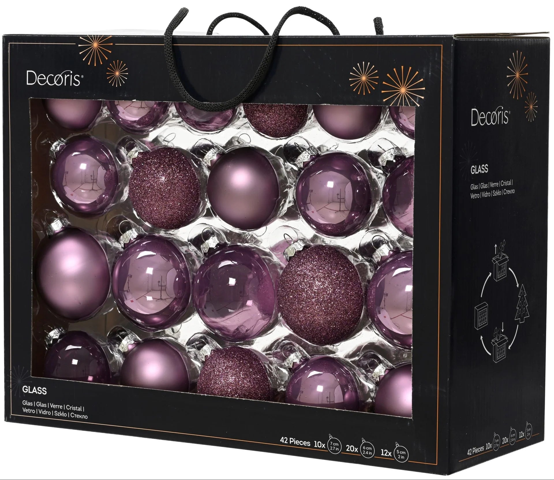 2-2.7" Assorted Glass Ornament Set Of 42