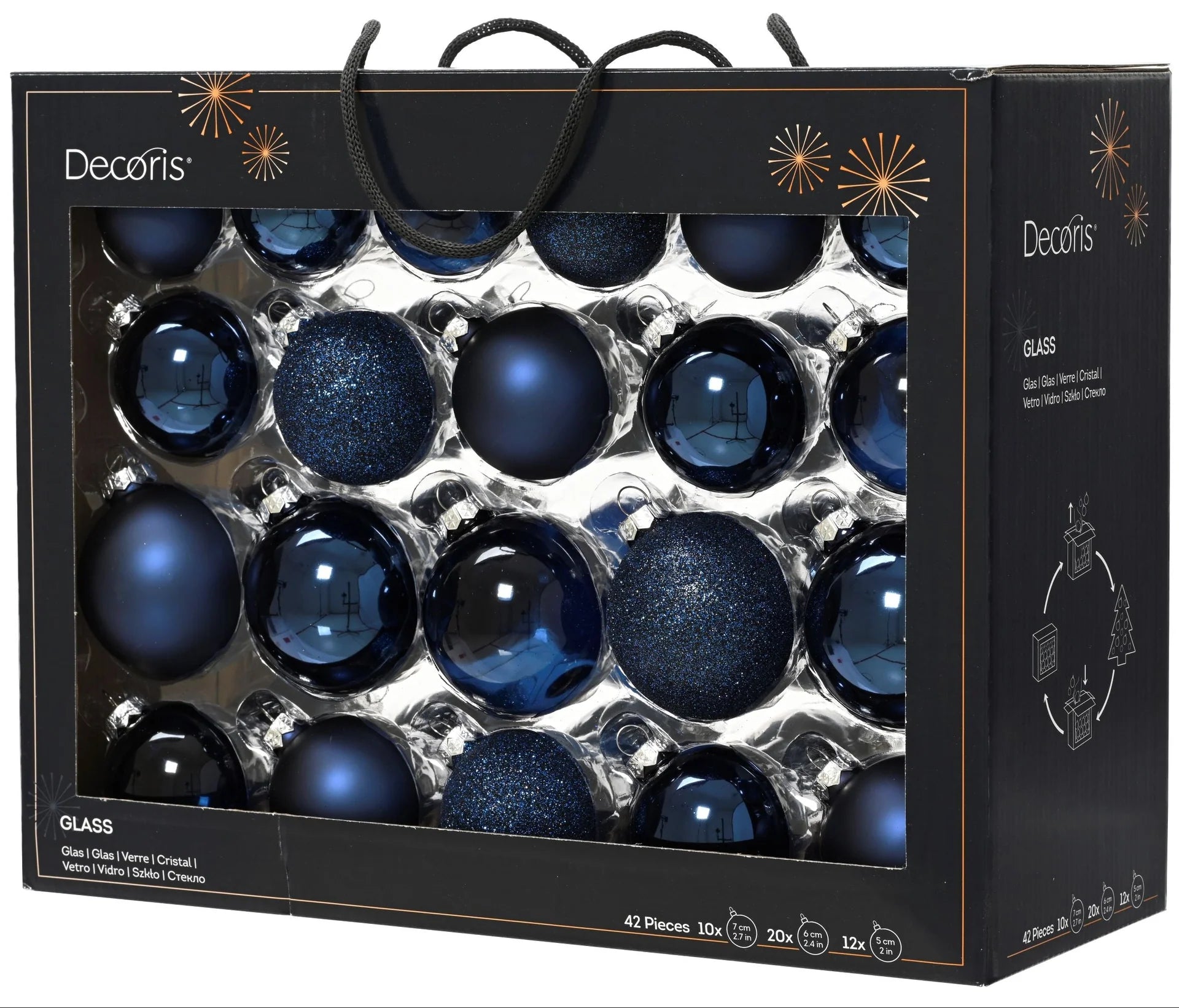 2-2.7" Assorted Glass Ornament Set Of 42