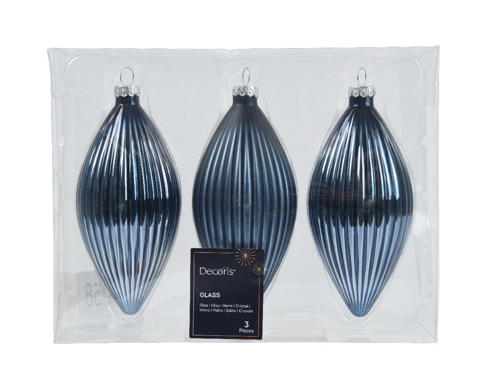 5" Blue Drop Assorted Ornament Set Of 3