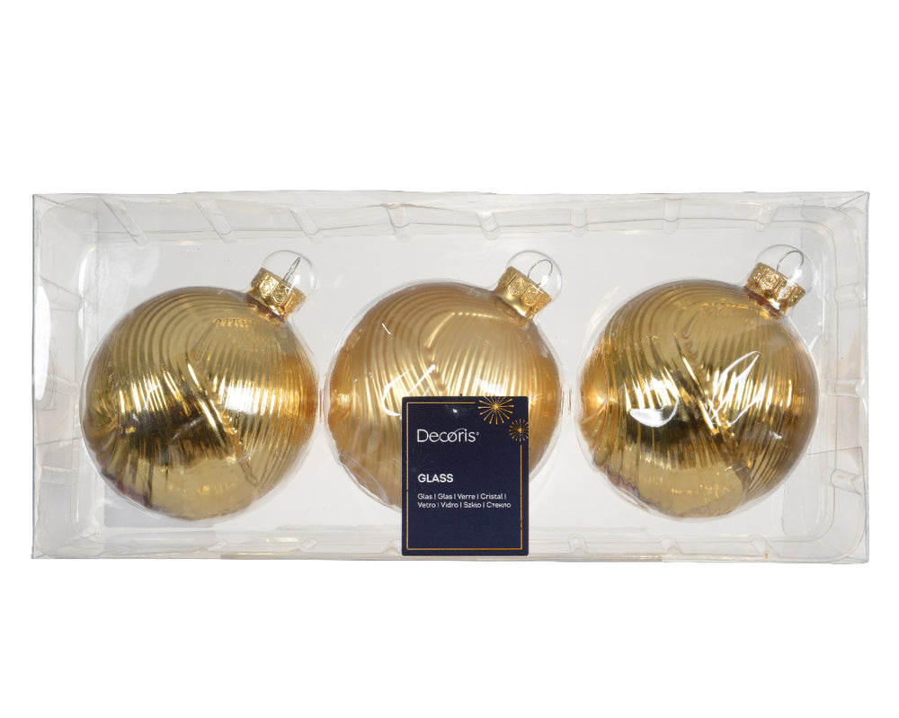 3" Gold Shiny Matte Glass Ball Ornament Set Of 3