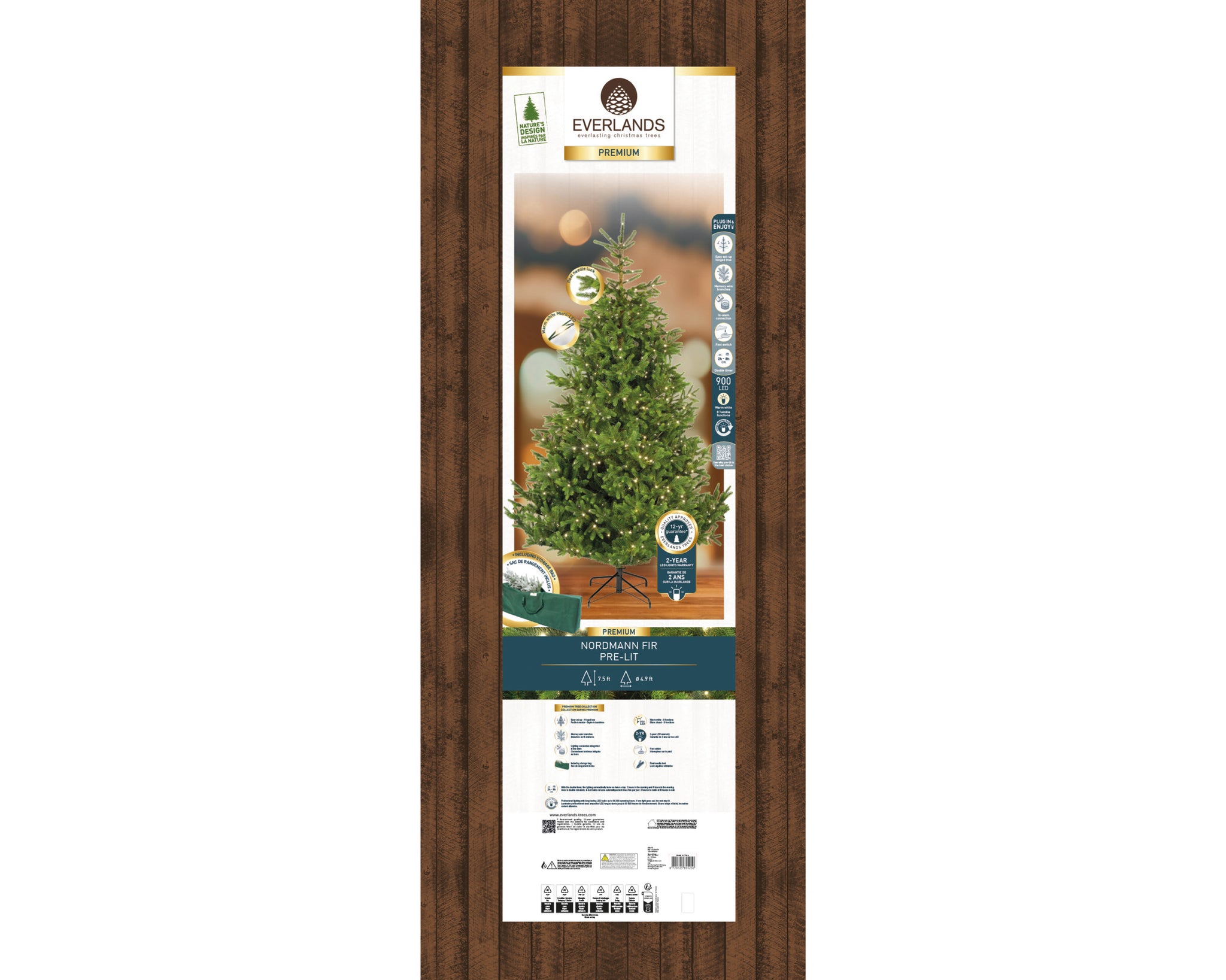 Nordmann Fir Tree Pre-Lit Warm White LED Lights With Twinkle Effect