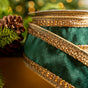 2.5" X 5YD Emerald Velvet Ribbon With Gold Back & Crochet Trim