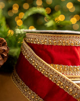 2.5" X 5YD Red Velvet Ribbon With Gold Back & Crochet Trim