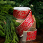 2.5" X 10YD Red Velvet Ribbon With Gold Glitter Filigree