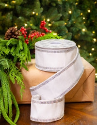 2.5" X 5YD White Velvet With Swarovski Trim Ribbon