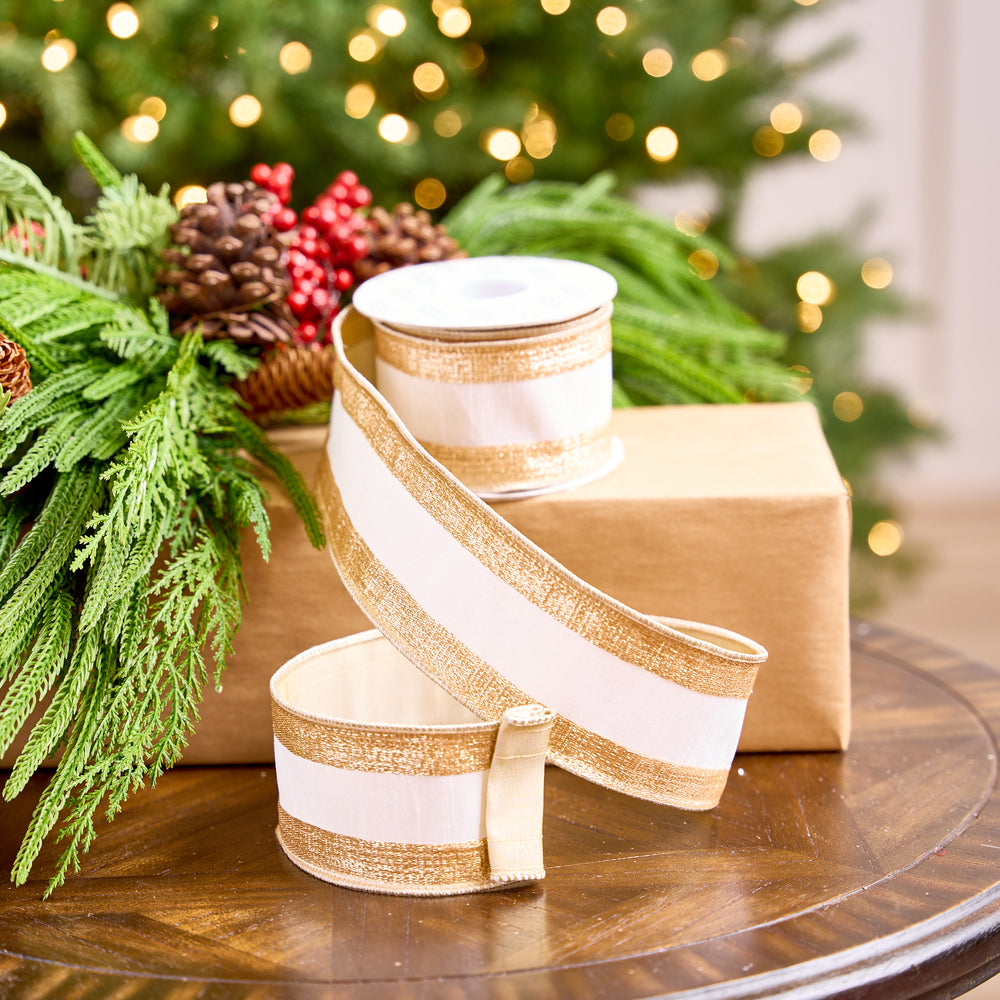 2.5" X 10YD White With Platinum Edge Ribbon