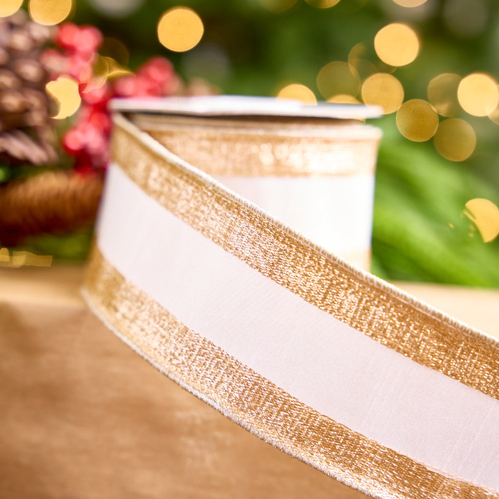 2.5" X 10YD White With Platinum Edge Ribbon