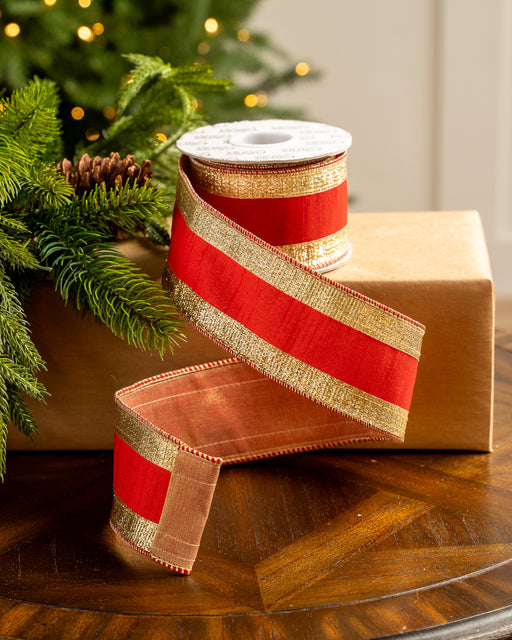 2.5" X 10YD Red With Gold Edge Ribbon