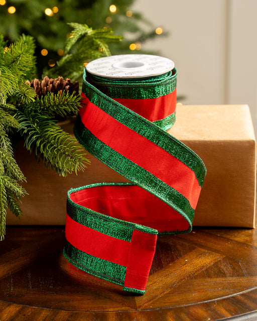 2.5" X 5YD Red With Green Edge Ribbon
