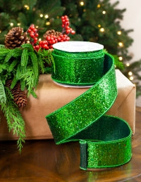 2.5" X 10YD Emerald Full Glitter Ribbon