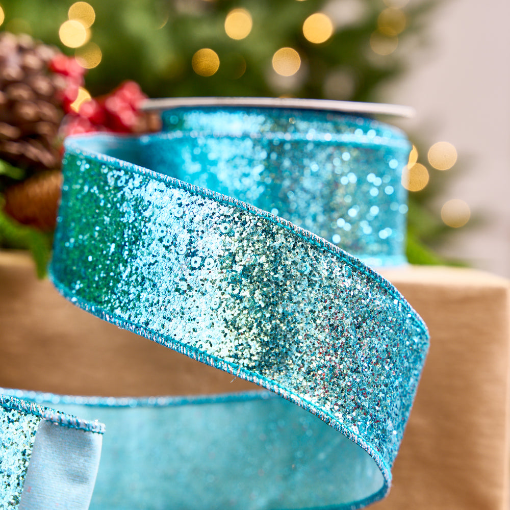 2.5" X 5YD Turquoise Full Glitter Ribbon
