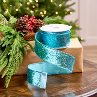 2.5" X 5YD Turquoise Full Glitter Ribbon
