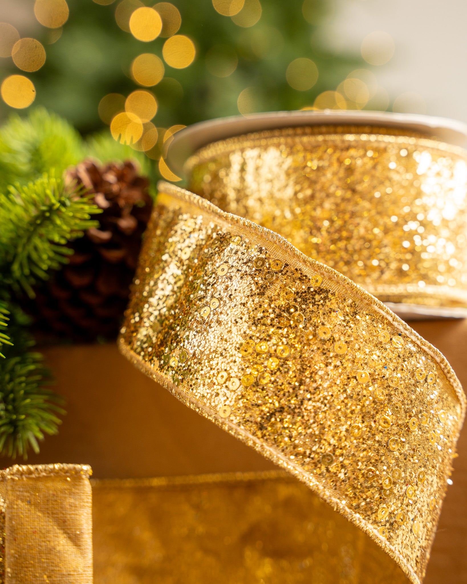 2.5" X 10YD Gold Full Glitter Ribbon