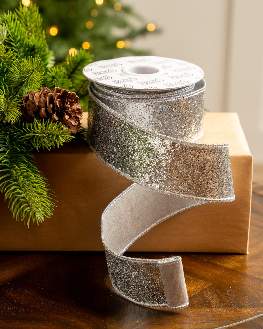 2.5" X 10YD Silver Full Glitter Ribbon
