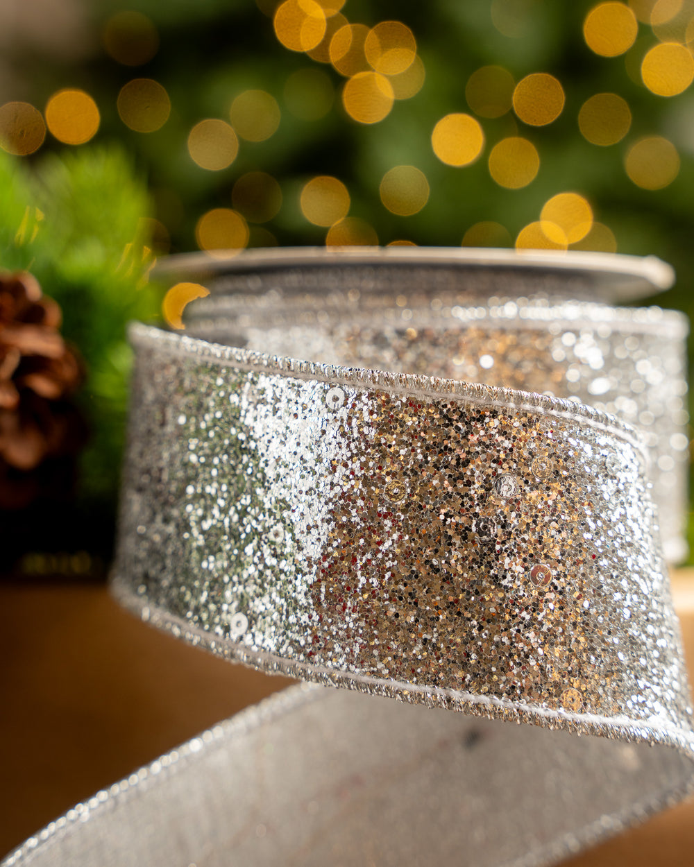 2.5" X 10YD Silver Full Glitter Ribbon