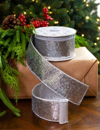 2.5" X 10YD Silver Glitter Ribbon