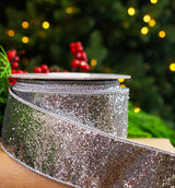 2.5" X 10YD Silver Glitter Ribbon