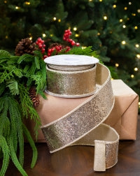 2.5" X 10YD Light Gold Glitter Ribbon