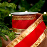 2.5" X 5YD Red Ribbon With Dark Gold Edge Trim