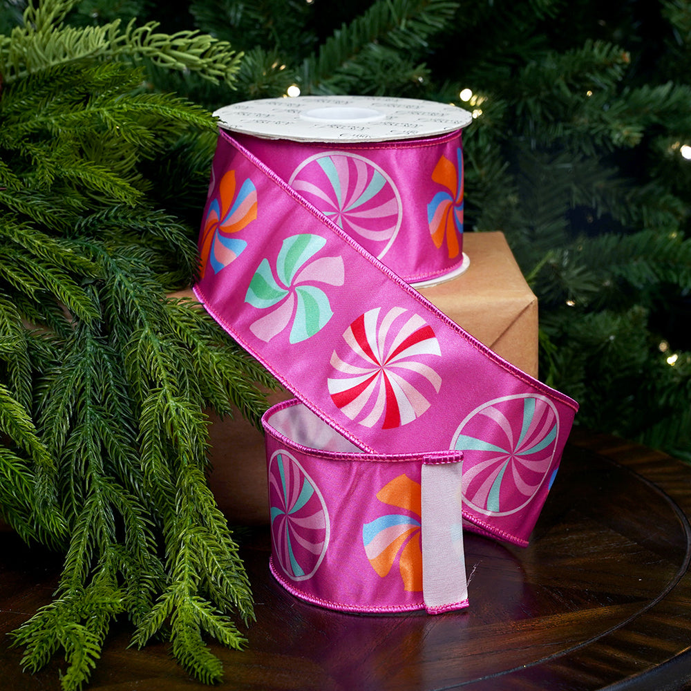 2.5" X 10YD Pink Fuchsia Satin Candy Ribbon