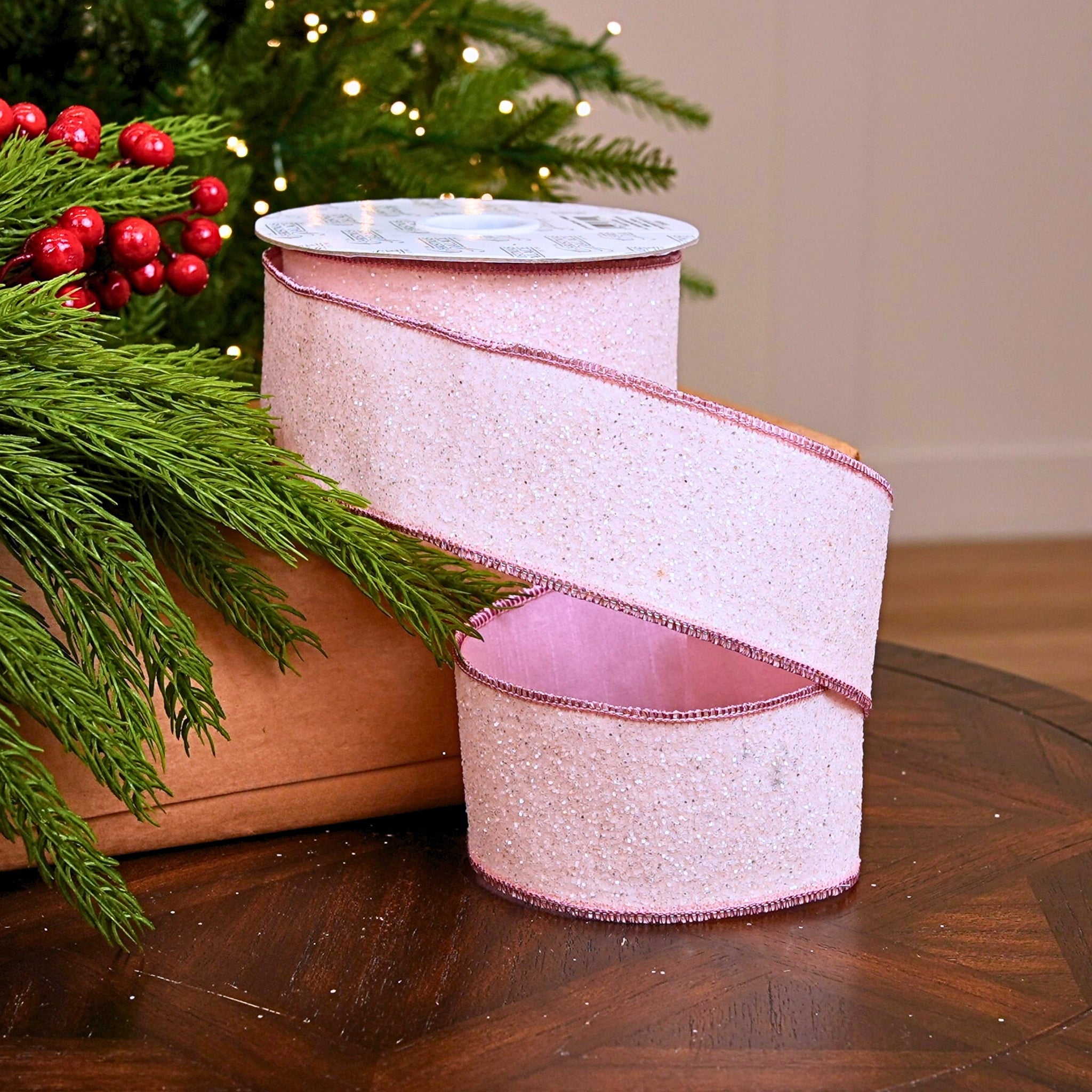 2.5" X 10YD Pink Ribbon With White Glitter