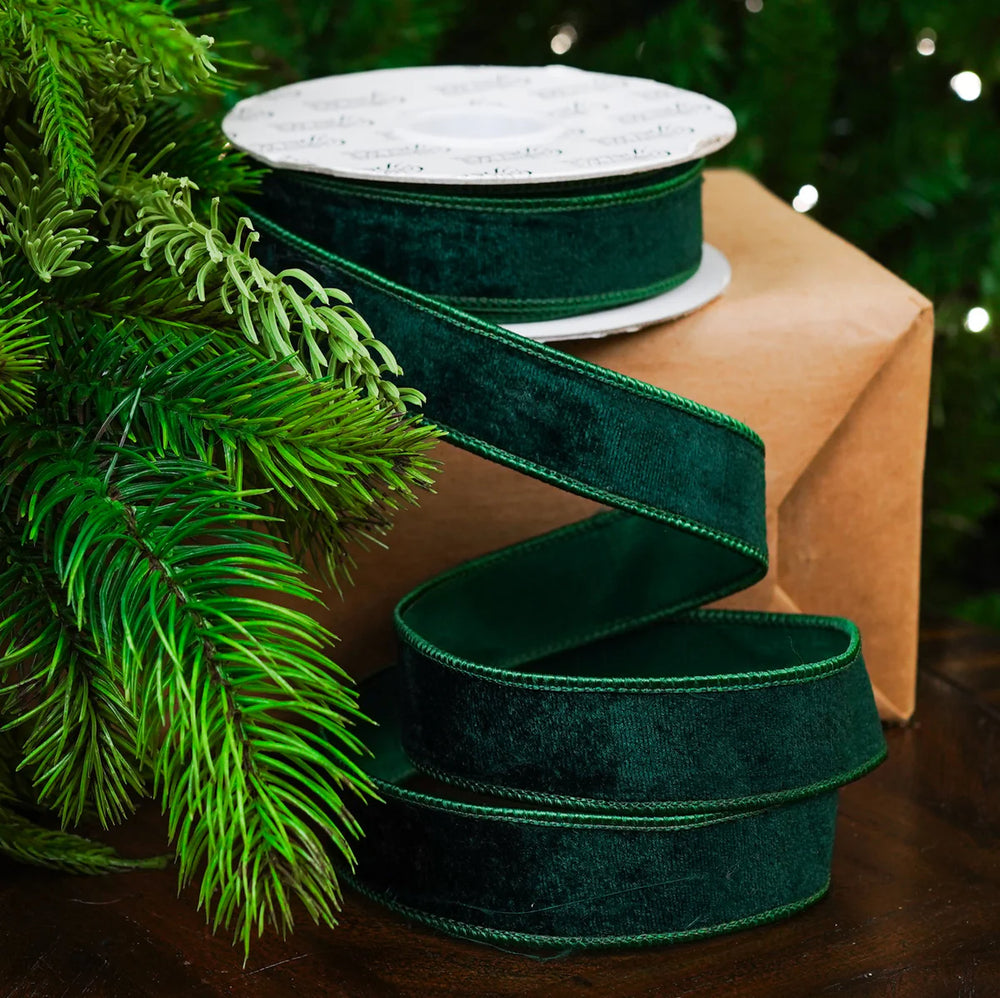 1" X 10YD Green Velvet Ribbon