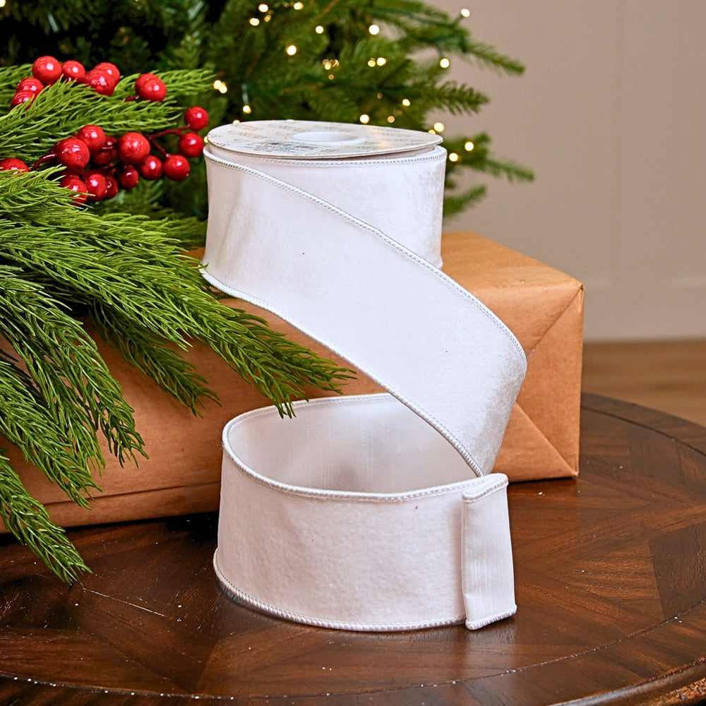 2.5" X 10YD White Velvet Ribbon